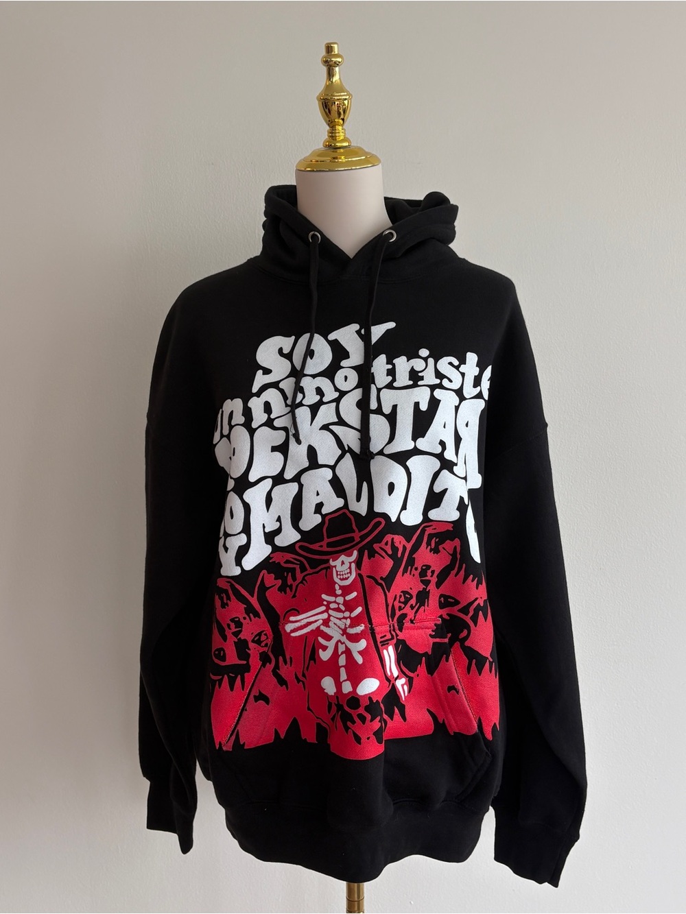 Sad Boyz Sinners Graphic Hoodie Black Red Skull Skeleton – Size Medium